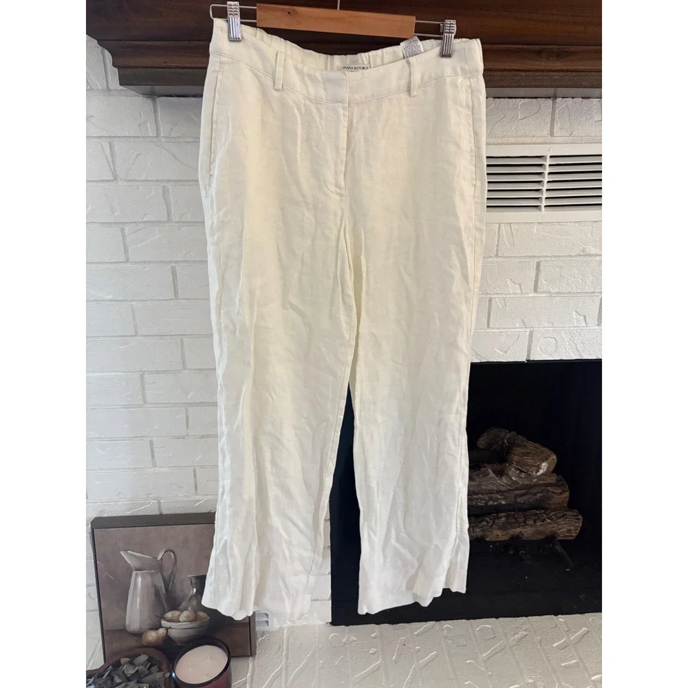 Banana Republic Everyday Wide-Leg Linen Pant Natural Size Medium